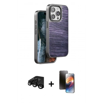 MARSİLYAN™- iPhone 15 Pro Kılıf Atlas Minimal Özel Seri - Siyah 3D Antistatik Mat Seramik Nano Ekran Koruyucu + Raze Metal Kamera Lens - SH