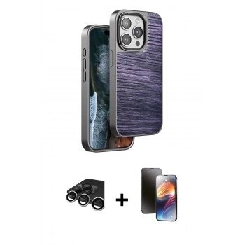 MARSİLYAN™- iPhone 15 Pro Kılıf Atlas Minimal Özel Seri - Siyah 3D Antistatik Mat Seramik Nano Ekran Koruyucu + Raze Metal Kamera Lens - GS