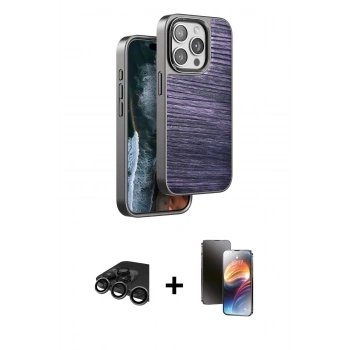 MARSİLYAN™- iPhone 15 Pro Kılıf Atlas Minimal Özel Seri - Siyah 3D Antistatik Mat Seramik Nano Ekran Koruyucu + Raze Metal Kamera Lens - TMGI