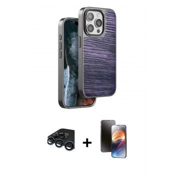 MARSİLYAN™- iPhone 15 Pro Kılıf Atlas Minimal Özel Seri - Siyah 3D Antistatik Mat Seramik Nano Ekran Koruyucu + Raze Metal Kamera Lens - LT