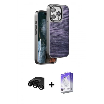 MARSİLYAN™- iPhone 15 Pro Kılıf Atlas Minimal Özel Seri - Siyah Bilvis 5in1 3D Magic Cam Ekran Koruyucu + Raze Metal Kamera Lens - SH