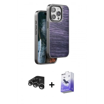 MARSİLYAN™- iPhone 15 Pro Kılıf Atlas Minimal Özel Seri - Siyah Bilvis 5in1 5D Magic Hayalet Cam Ekran Koruyucu + Raze Metal Kamera Lens - GS