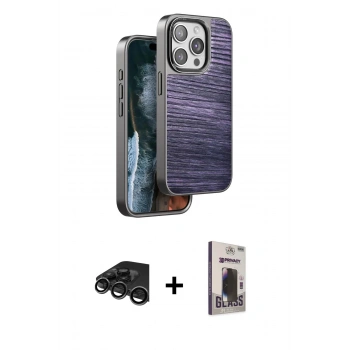 MARSİLYAN™- iPhone 15 Pro Kılıf Atlas Minimal Özel Seri - Siyah Bilvis Hayalet Cam Ekran Koruyucu + Raze Metal Kamera Lens - TMGI