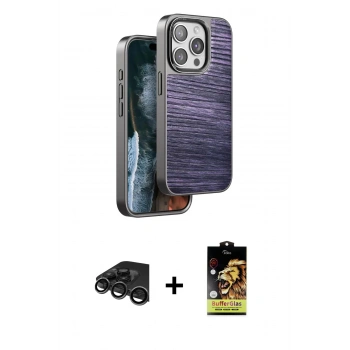 MARSİLYAN™- iPhone 15 Pro Kılıf Atlas Minimal Özel Seri - Siyah Buffer Cam Ekran Koruyucu + Raze Metal Kamera Lens - TMGI