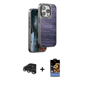 MARSİLYAN™- iPhone 15 Pro Kılıf Atlas Minimal Özel Seri - Siyah Buffer Hayalet Cam Ekran Koruyucu + Raze Metal Kamera Lens - TMGI