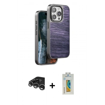 MARSİLYAN™- iPhone 15 Pro Kılıf Atlas Minimal Özel Seri - Siyah Polymer Nano Ekran Koruyucu + Raze Metal Kamera Lens - GS