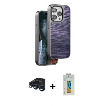 MARSİLYAN™- iPhone 15 Pro Kılıf Atlas Minimal Özel Seri - Siyah Polymer Nano Ekran Koruyucu + Raze Metal Kamera Lens - LT
