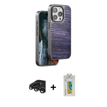 MARSİLYAN™- iPhone 15 Pro Kılıf Atlas Minimal Özel Seri - Siyah Polymer Nano Ekran Koruyucu + Raze Metal Kamera Lens - TMGI
