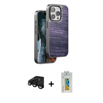 MARSİLYAN™- iPhone 15 Pro Kılıf Atlas Minimal Özel Seri - Siyah Polymer Nano Ekran Koruyucu + Raze Metal Kamera Lens - SH