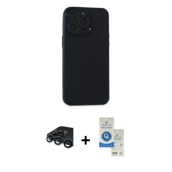 MARSİLYAN™- iPhone 15 Pro Kılıf Atlas Minimal Prime - Şeffaf Royal Nano Ekran Koruyucu + Raze Metal Kamera Lens - LT