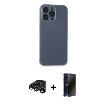 MARSİLYAN™- iPhone 15 Pro Kılıf Atlas Minimal Prime - Siyah 3D Antistatik Hayalet Cam Ekran Koruyucu + Raze Metal Kamera Lens - TMGI