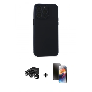 MARSİLYAN™- iPhone 15 Pro Kılıf Atlas Minimal Prime - Siyah 3D Antistatik Mat Seramik Nano Ekran Koruyucu + Raze Metal Kamera Lens - GS