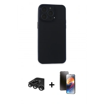 MARSİLYAN™- iPhone 15 Pro Kılıf Atlas Minimal Prime - Siyah 3D Antistatik Mat Seramik Nano Ekran Koruyucu + Raze Metal Kamera Lens - TMGI