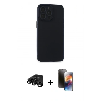 MARSİLYAN™- iPhone 15 Pro Kılıf Atlas Minimal Prime - Siyah 3D Antistatik Mat Seramik Nano Ekran Koruyucu + Raze Metal Kamera Lens - SH