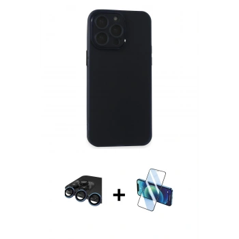 MARSİLYAN™- iPhone 15 Pro Kılıf Atlas Minimal Prime - Siyah 3D Antistatik Seramik Nano Ekran Koruyucu + Raze Metal Kamera Lens - LT