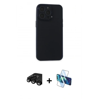MARSİLYAN™- iPhone 15 Pro Kılıf Atlas Minimal Prime - Siyah 3D Antistatik Seramik Nano Ekran Koruyucu + Raze Metal Kamera Lens - SH
