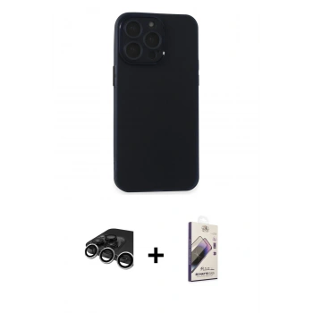 MARSİLYAN™- iPhone 15 Pro Kılıf Atlas Minimal Prime - Siyah Bilvis 3D Mat Cam Ekran Koruyucu + Raze Metal Kamera Lens - GS