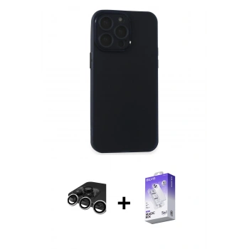 MARSİLYAN™- iPhone 15 Pro Kılıf Atlas Minimal Prime - Siyah Bilvis 5in1 3D Magic Cam Ekran Koruyucu + Raze Metal Kamera Lens - GS