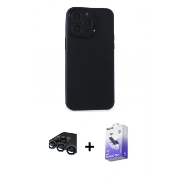 MARSİLYAN™- iPhone 15 Pro Kılıf Atlas Minimal Prime - Siyah Bilvis 5in1 5D Magic Hayalet Cam Ekran Koruyucu + Raze Metal Kamera Lens - LT