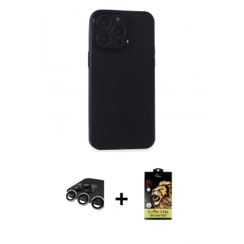 MARSİLYAN™- iPhone 15 Pro Kılıf Atlas Minimal Prime - Siyah Buffer Cam Ekran Koruyucu + Raze Metal Kamera Lens - GS