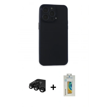 MARSİLYAN™- iPhone 15 Pro Kılıf Atlas Minimal Prime - Siyah Polymer Nano Ekran Koruyucu + Raze Metal Kamera Lens - SH