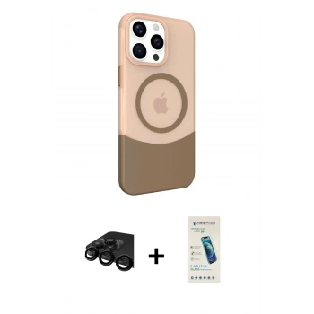 MARSİLYAN™- iPhone 15 Pro Kılıf Çekirdek Asil Özel Seri - Şeffaf Pasifik Cam Ekran Koruyucu + Raze Metal Kamera Lens - SH