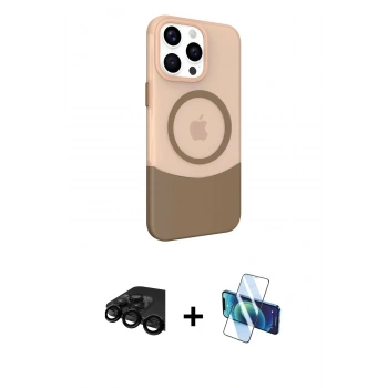 MARSİLYAN™- iPhone 15 Pro Kılıf Çekirdek Asil Özel Seri - Siyah 3D Antistatik Cam Ekran Koruyucu + Raze Metal Kamera Lens - SH