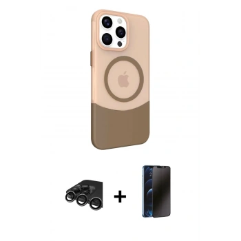 MARSİLYAN™- iPhone 15 Pro Kılıf Çekirdek Asil Özel Seri - Siyah 3D Antistatik Hayalet Cam Ekran Koruyucu + Raze Metal Kamera Lens - TMGI
