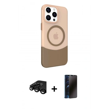 MARSİLYAN™- iPhone 15 Pro Kılıf Çekirdek Asil Özel Seri - Siyah 3D Antistatik Hayalet Cam Ekran Koruyucu + Raze Metal Kamera Lens - SH