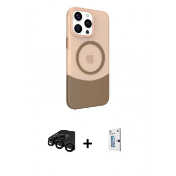 MARSİLYAN™- iPhone 15 Pro Kılıf Çekirdek Asil Özel Seri - Siyah Bilvis 0.18mm Plus Cam Ekran Koruyucu + Raze Metal Kamera Lens - SH
