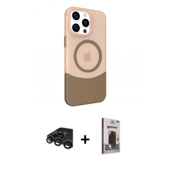 MARSİLYAN™- iPhone 15 Pro Kılıf Çekirdek Asil Özel Seri - Siyah Bilvis Hayalet Cam Ekran Koruyucu + Raze Metal Kamera Lens - TMGI