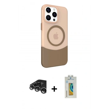 MARSİLYAN™- iPhone 15 Pro Kılıf Çekirdek Asil Özel Seri - Siyah Polymer Nano Ekran Koruyucu + Raze Metal Kamera Lens - GS
