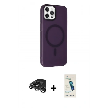 MARSİLYAN™- iPhone 15 Pro Kılıf Çekirdek Modern Prime - Şeffaf Pasifik Cam Ekran Koruyucu + Raze Metal Kamera Lens - GS
