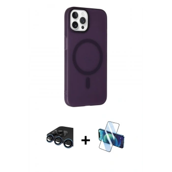 MARSİLYAN™- iPhone 15 Pro Kılıf Çekirdek Modern Prime - Siyah 3D Antistatik Cam Ekran Koruyucu + Raze Metal Kamera Lens - LT