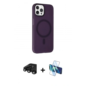 MARSİLYAN™- iPhone 15 Pro Kılıf Çekirdek Modern Prime - Siyah 3D Antistatik Cam Ekran Koruyucu + Raze Metal Kamera Lens - SH