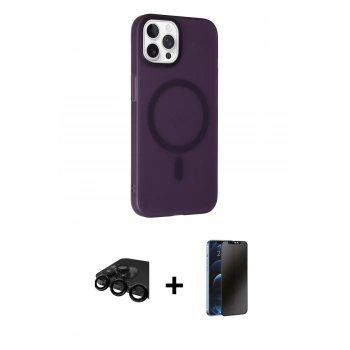 MARSİLYAN™- iPhone 15 Pro Kılıf Çekirdek Modern Prime - Siyah 3D Antistatik Hayalet Cam Ekran Koruyucu + Raze Metal Kamera Lens - SH