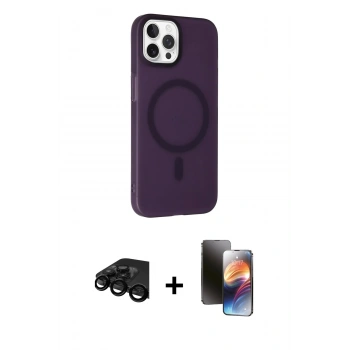 MARSİLYAN™- iPhone 15 Pro Kılıf Çekirdek Modern Prime - Siyah 3D Antistatik Mat Seramik Nano Ekran Koruyucu + Raze Metal Kamera Lens - SH