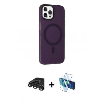 MARSİLYAN™- iPhone 15 Pro Kılıf Çekirdek Modern Prime - Siyah 3D Antistatik Seramik Nano Ekran Koruyucu + Raze Metal Kamera Lens - TMGI