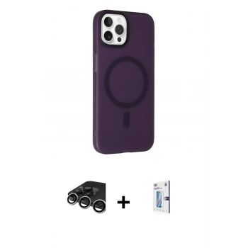 MARSİLYAN™- iPhone 15 Pro Kılıf Çekirdek Modern Prime - Siyah Bilvis 0.18mm Plus Cam Ekran Koruyucu + Raze Metal Kamera Lens - GS