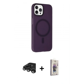 MARSİLYAN™- iPhone 15 Pro Kılıf Çekirdek Modern Prime - Siyah Bilvis 3D Cam Ekran Koruyucu + Raze Metal Kamera Lens - TMGI