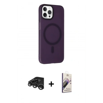 MARSİLYAN™- iPhone 15 Pro Kılıf Çekirdek Modern Prime - Siyah Bilvis 3D Mat Cam Ekran Koruyucu + Raze Metal Kamera Lens - TMGI