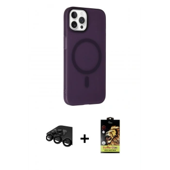 MARSİLYAN™- iPhone 15 Pro Kılıf Çekirdek Modern Prime - Siyah Buffer Cam Ekran Koruyucu + Raze Metal Kamera Lens - SH