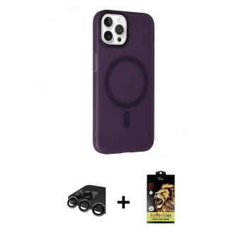 MARSİLYAN™- iPhone 15 Pro Kılıf Çekirdek Modern Prime - Siyah Buffer Cam Ekran Koruyucu + Raze Metal Kamera Lens - TMGI