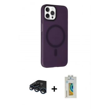 MARSİLYAN™- iPhone 15 Pro Kılıf Çekirdek Modern Prime - Siyah Polymer Nano Ekran Koruyucu + Raze Metal Kamera Lens - LT