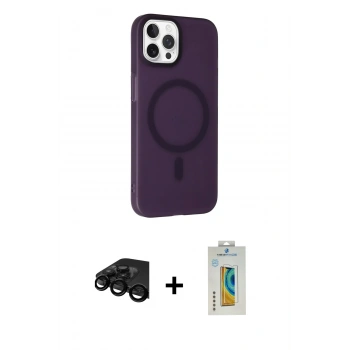 MARSİLYAN™- iPhone 15 Pro Kılıf Çekirdek Modern Prime - Siyah Polymer Nano Ekran Koruyucu + Raze Metal Kamera Lens - SH