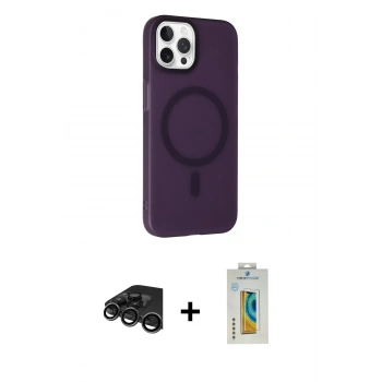 MARSİLYAN™- iPhone 15 Pro Kılıf Çekirdek Modern Prime - Siyah Polymer Nano Ekran Koruyucu + Raze Metal Kamera Lens - TMGI