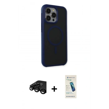 MARSİLYAN™- iPhone 15 Pro Kılıf Çekirdek Yansıma Prime - Şeffaf Pasifik Cam Ekran Koruyucu + Raze Metal Kamera Lens - SH