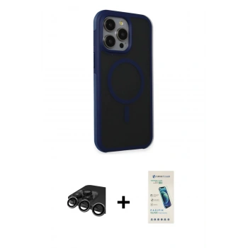 MARSİLYAN™- iPhone 15 Pro Kılıf Çekirdek Yansıma Prime - Şeffaf Pasifik Cam Ekran Koruyucu + Raze Metal Kamera Lens - TMGI