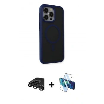 MARSİLYAN™- iPhone 15 Pro Kılıf Çekirdek Yansıma Prime - Siyah 3D Antistatik Cam Ekran Koruyucu + Raze Metal Kamera Lens - TMGI