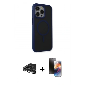 MARSİLYAN™- iPhone 15 Pro Kılıf Çekirdek Yansıma Prime - Siyah 3D Antistatik Mat Seramik Nano Ekran Koruyucu + Raze Metal Kamera Lens - TMGI